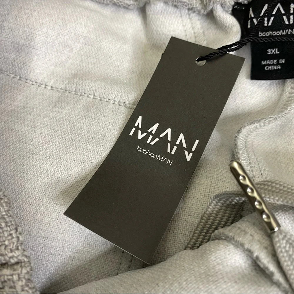 NWT : boohoo Men’s size 3XL : light gray boucle elastic drawstring trouser pants
